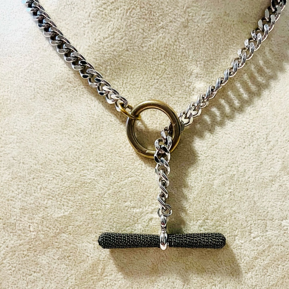 Rhodium Link Choker Necklace, Wide Silver Rhodium Chain, Lariat